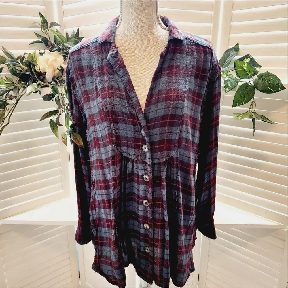FREE PEOPLE ALL ABOUT THE FEELS PLAID BUTTON DOWN SIZE XS